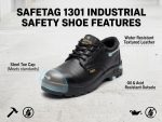 Safetag Men's Safety Shoes | Cushioned Footbed | Puncture Proof | Comfortable Fit | Steel Toe Footwear | Leather Safety Shoes for Men | Black, Leader