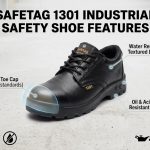 Safetag Men's Safety Shoes | Cushioned Footbed | Puncture Proof | Comfortable Fit | Steel Toe Footwear | Leather Safety Shoes for Men | Black, Leader