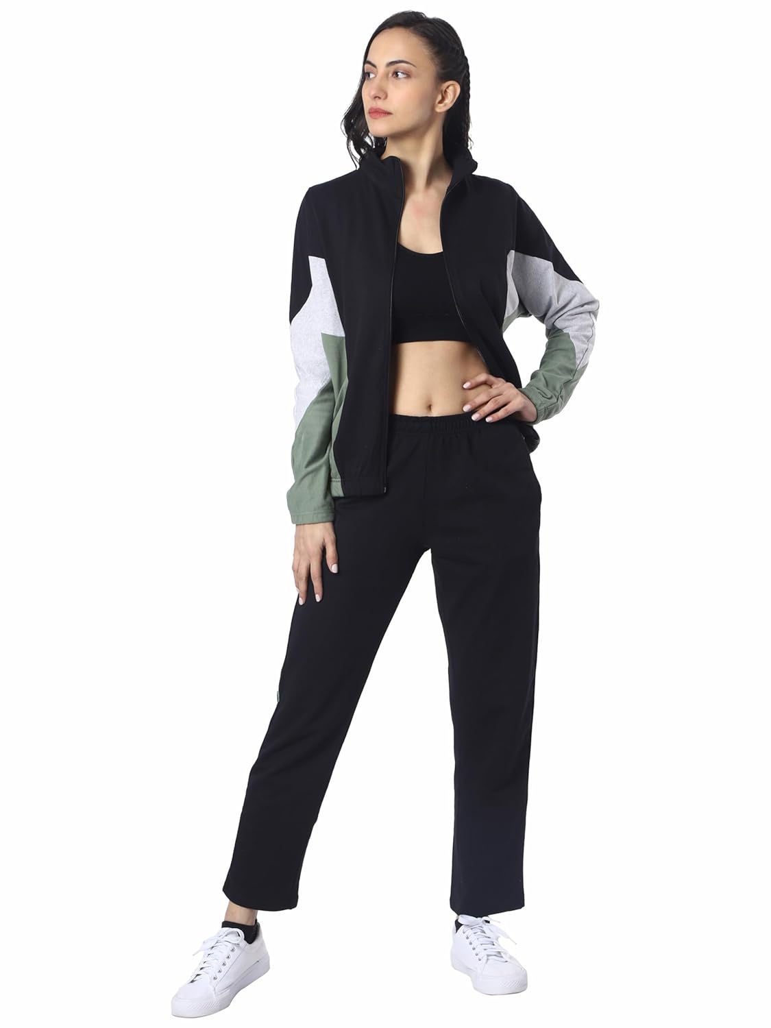 61Wyb3bAE2L._SL1500_.jpg London Hills Sports Zipper Running Summer Track Suit | Gym Wear For Women Set | Track Suit For Women | Yoga | Trekking | Gym Tshirt and Pants | Summer Jacket | Tracksuit - Image 1
