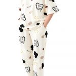 Women Cotton Night Suit Set|Korean Cartoon Printed Night Suit for Women|Soft Pyjama Set with Half Sleeve Pajama T-Shirt|Comfortable Lounge Wear, Sleepwear & Night Wear Girls