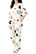 Women Cotton Night Suit Set|Korean Cartoon Printed Night Suit for Women|Soft Pyjama Set with Half Sleeve Pajama T-Shirt|Comfortable Lounge Wear, Sleepwear & Night Wear Girls