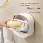 Bayleef Premium Waterproof Wall-Mounted Soap Holder with Flip Lid | Luxury Self-Draining Soap Storage Box | No-Drill Bathroom Soap Organizer | Modern Dustproof Soap Case - Image 2