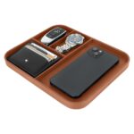V-CUBE DESIGNS Rectangular Premium Vegan Leather Valet Tray|Stylish & Modern Office Desk Tray| Table/Bedside/Entryway Organiser For Everyday Essentials Like Keys, Phone, Watch, Wallet, Jewellery|Tan - Image 5
