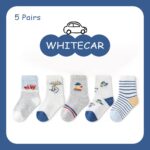 SYGA 5 Pairs Baby Girl & Baby Boy Socks, Toddlers Infant Cotton Stretch Crew Socks with WhiteCar Design, Suitable for 0-2 Years baby - Image 5