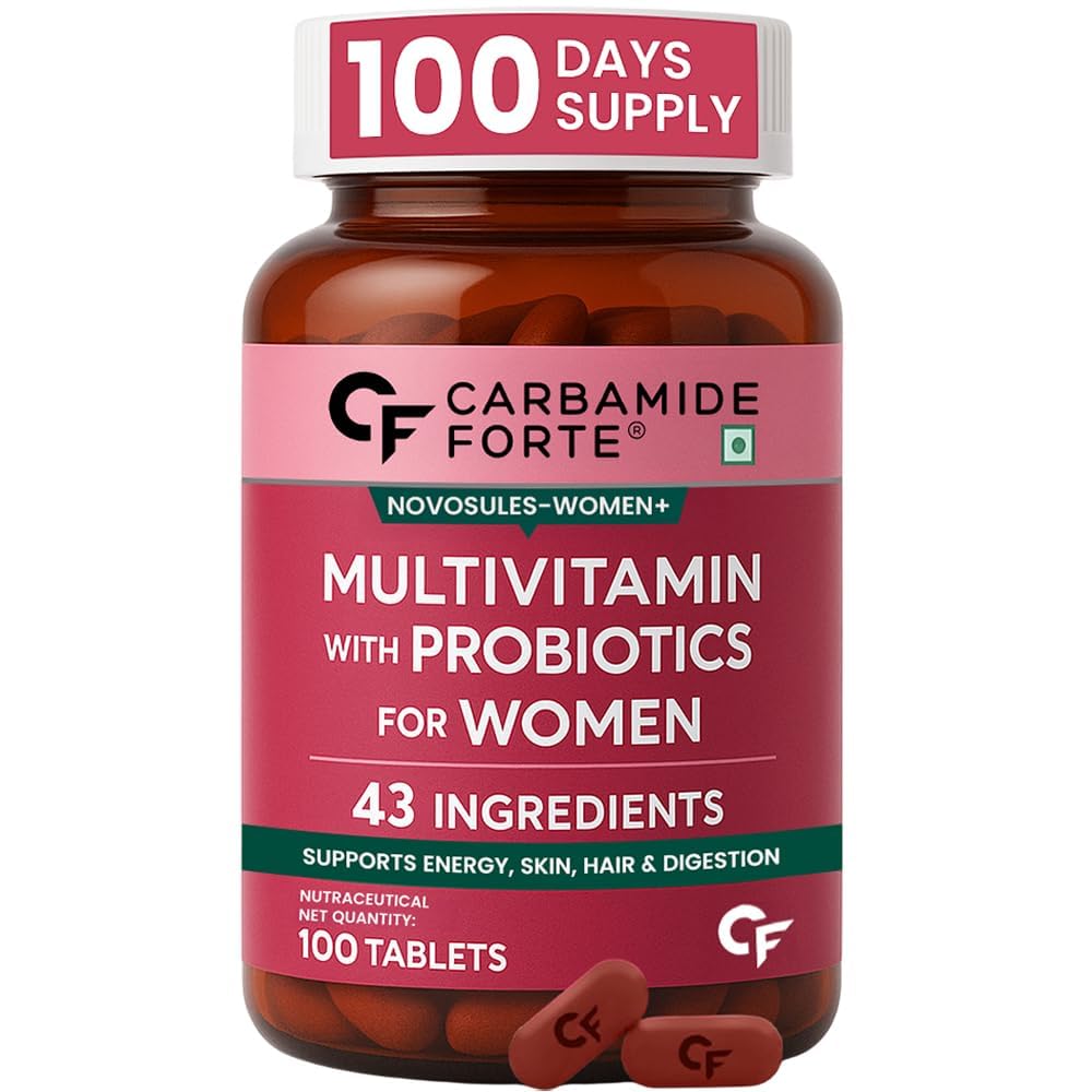61Y8PNWyBRL._SL1000_.jpg Carbamide Forte Multivitamin Tablets for Women | Multi Vitamin Supplements for Womens With Probiotics | Multivitamin Tablet for Women With 43 Ingredients To Support Energy & Health - 100 Tablets - Image 1