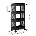 Black 4-Tier Rolling Storage Cart with Wheels, Portable Utility Organizer Trolley for Kitchen, Bathroom, Office, Salon (Black Kitchen Rack 4 TIRE) - Image 3