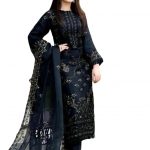 ROYALICA Women's Black Embroidered Georgette Pakistani Suit Set with