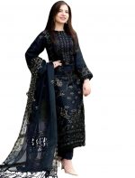 ROYALICA Women's Black Embroidered Georgette Pakistani Suit Set with