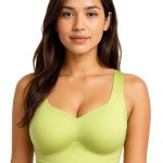 Womens Sports Bra in Lime Green, Seamless Comfort Fit Athletic Strechable Crop Top Type Bra, Wide Straps and Full Coverage Support for Workout, Yoga, Gym & Daily Use
