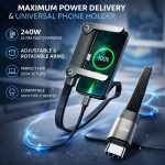 240W USB C to USB C Fast Charging Cable 1.5M with Foldable Adjustable Phone Stand, Multi-Angle Type C Charger Cord for Smartphones, Tablets & Laptops, High-Speed Data Transfer Charging Cable - Image 7