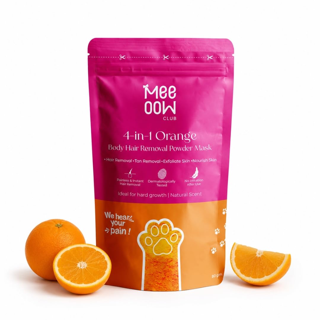 61YtjFp2W3L._SL1080_.jpg 4 in 1 Orange Body Hair Removal Powder Mask for Women & Men Instant Painless Hair Removal Tan Removal Exfoliation & Skin Nourishment No Heat No Strips Painless Full Body Wax Powder (80g) - Image 1