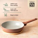 Ember Cookware Arcilla Ceramic Frying Pan 24 cm | 5-Year Warranty | 75% Less Oil Usage | Lightweight, Non-Toxic Non-Stick Ceramic Frypan | Matching Handle- Gas Compatible | ISI Certified | Terracotta - Image 2