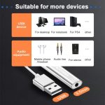 Sounce USB to 3.5mm Female Adapter, USB Headphone Audio Jack External Stereo Sound Cable Cord Splitter for MacBook, Laptop, Linux, PS4, Headset - Grey - Image 5