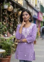 Women’s Short Kurti Floral Embriodery Ethnic Top 3/4 Sleeves Comfortable Regular Fir Kurta for Jeans Leggings Casual Summer Traditional Office Outfits for Girls - Image 4