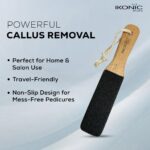 Ikonic Wooden Foot File IKB-706C – Professional Dual-Sided Callus Remover for Men & Women | Curved Pedicure Tool with Ergonomic Handle | Ideal for Smooth Feet at Home, Salon, Spa & Personal Beauty Care Use - Image 5