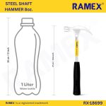 RAMEX Steel Shaft Hammer 8 Oz - Forged Steel Head for Superior Strength & Durability - Carpenter Tools for Wood Work, Home and Professional, 2 in 1 Combination Claw & Flat Head, 400gm (Pack of 1), DIY - Image 5