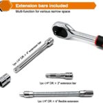 46-Piece Socket Wrench Tool Kit Set with 1/4-Inch Ratchet Handle, Metric Socket & Screwdriver Bit Set, Portable Repair Tools Kit for Car, Bike, Home DIY & Garage Maintenance