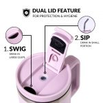 Nestasia GripSip40 Tumbler with Straw & Side Handle 1.2L | Insulated Stainless Steel Sipper Water Bottle for Adults with Dual Flip Opening Sip-Swig Leakproof Lid for Office & Gym (Lilac Haze) - Image 3