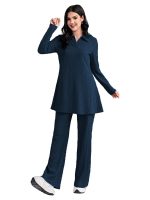 TADKEE Women's Solid Color Two-Piece Set | Long Sleeve Top & Wide Leg Pants Co-ord Set | Casual Wear Co ord Set