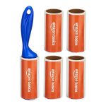 Amazon Basics Pet Hair Remover Lint Roller | 5 rolls and 60 sheets each roll | Strong Adhesive Sheets | Easy Peel-Off Design | Ergonomic Grip | Multi-Surface Cleaner for Clothes, Sofas, Fabric and Car Seats