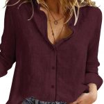 Women's Korean Style Cotton Linen Shirt Full Sleeve Casual Office Wear