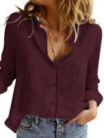 Women's Korean Style Cotton Linen Shirt Full Sleeve Casual Office Wear