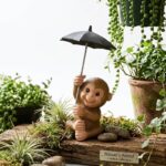 KSV Enterprises Cute Monkey Hanging Resin Figurine with Umbrella – Garden Decor Statue for Balcony, Home, Office & Indoor Outdoor Decoration (Multicolor)