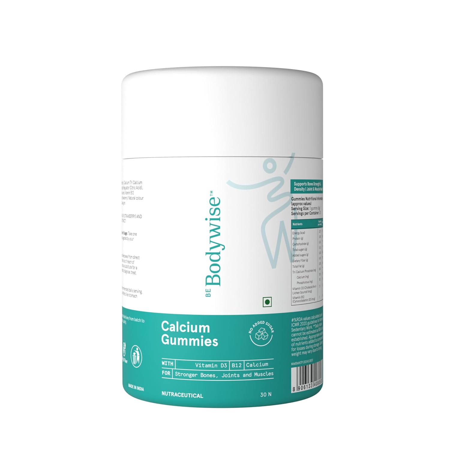 61bh4ziXckL._SL1500_.jpg Be Bodywise Calcium Gummies | With Vitamin D3, B12 & Chicory Root Fibre | 500mg Calcium/Gummy| Supports Bone Strength, Joint & Muscle Health | Gut-Friendly Formula | No Added Sugar | 30 Gummies - Image 1
