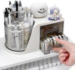 360° Rotating Desk Organizer with 2 Drawers | Multi-Purpose Pen Stand & Stationery Holder | Smooth Steel Ball Bearing For Office, Study & Home Desk Storage I Makeup Brush Holder Makeup Organizer - Image 3