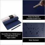 V-CUBE DESIGNS Premium Vegan Leather Desk Mat 90X45cm 2.4mm Thick&Padded|Laptop Mat/Extended Mouse Pad/Stitched, Reversible, Sturdy Deskspread with High Tear/Peel Strength|Anti-Slip,Splash-Proof|Blue - Image 3
