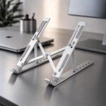 Aluminium Laptop Stand Adjustable 6 Angles Foldable Ergonomic Laptop Riser for Desk with Cooling Ventilation Anti Slip Silicone Portable Notebook Stand for 10 to 15.6 Inch Laptops Grey - Image 3