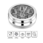 Stainless Steel Masala Dabba 1200ml | Spice Storage Box with Transparent Glass Lid | Masala Dani for Kitchen | Airtight & Rust-Free Masala Container | Silver (Pack of 1) - Image 3