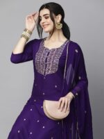 GoSriKi Women’s Cotton Blend Embroidered Kurta Set with Pant & Dupatta – Straight Calf‑Length, 3/4 Sleeve, Round Neck – Elegant Ethnic Attire (5 Colors, S–5XL) - Image 5