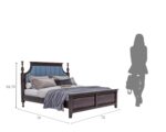 Wooden King Size Bed Without Storage | Low Height Cot with Blue Upholstered Cushion Headboard | Solid Wood Sheesham, Walnut Finish | Mattress Size: 78 X 72 - Image 2