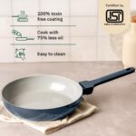 Ember Cookware Arcilla Ceramic Frying Pan 24 cm | 5-Year Warranty | 75% Less Oil Usage | Lightweight, Non-Toxic Non-Stick Ceramic Frypan | Matching Handle- Gas Compatible | ISI Certified | Blue - Image 2