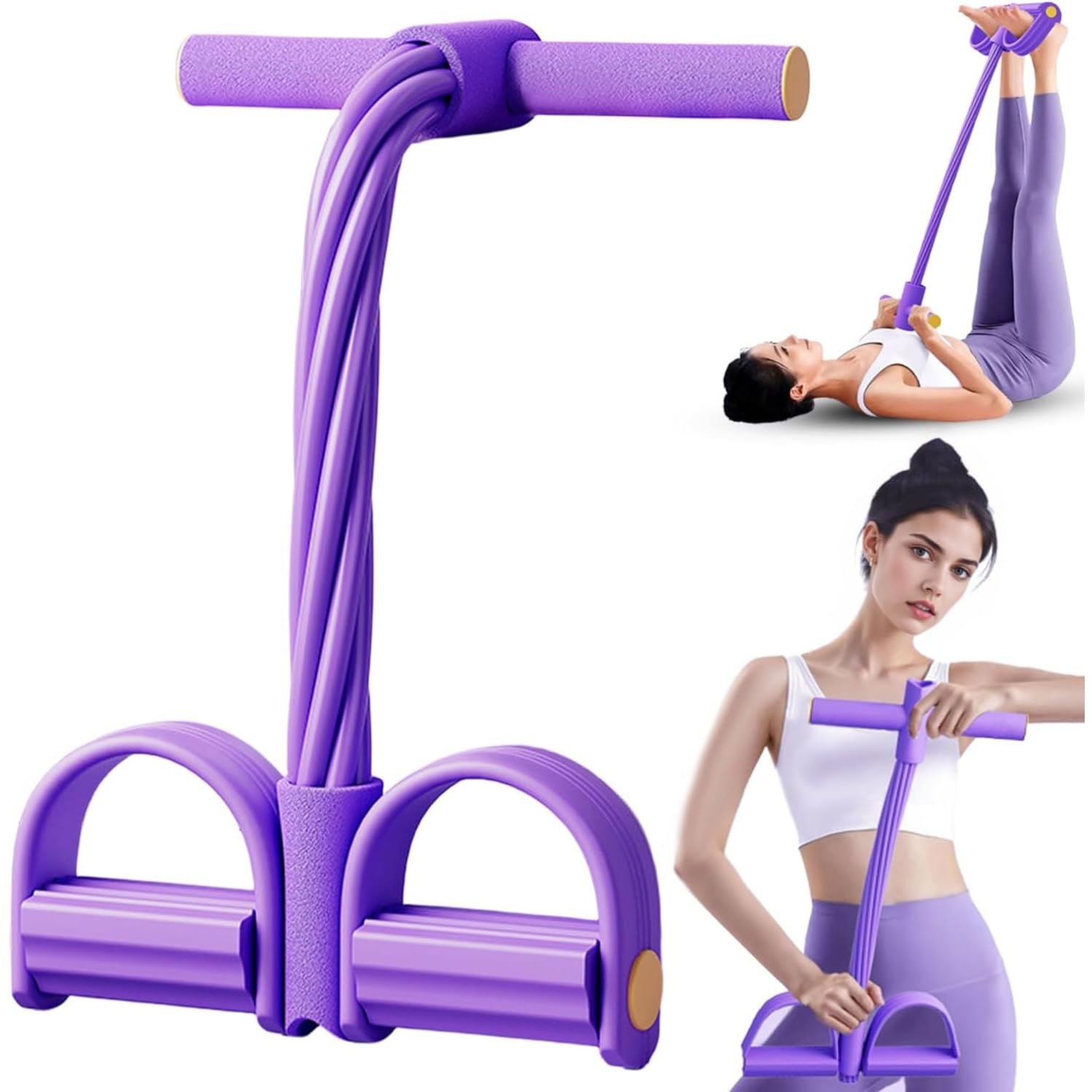 61d8XT1RLHL._SL1500_.jpg 4 Tube Pedal Resistance Band for Exercise, Fitness Pull Rope Tummy Trimmer for Home Workout, Yoga & Strength Training Equipment for Men and Women – Elastic Sit Up Bar Body Toner - Image 1