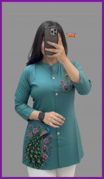 Kevin Women Rayon Peacock & Flower Print Short Kurti for Women | Stylish Casual Ethnic Tunic Top - Image 4