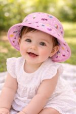 Nephar Infant Girls Printed Sun Hat | Wide Brim Summer Protection Cap | Cute Outdoor Baby Hat for Travel, Beach - Image 3