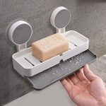 Wall Mounted Self Adhesive Toothbrush Holder with Plastic Soap Holder- Brush Holder- Soap Dish for Bathroom- Soap Stand (Toothbrush Holder+Twin Soap Dish) - Image 4