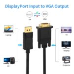(in) DisplayPort to (Out) VGA Adapter DP to VGA Cable Male to Male Gold-Plated for Computer, Laptop, Monitor, TV, Projector (NOT Bidirectional) (3 FT-1PACK) - Image 3