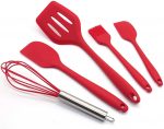 Silicone Kitchen Utensil 5 PCS Silicone Non-Stick Cookware Baking Full Set Shovel Silicone Shovel Oil Brush Egg Beater Cooking Spoon Shovel Cooking Kitchenware Red - Image 8
