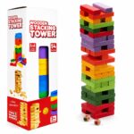 Kidzomart® Colorful Wooden Stacking Tower Game for Kids & Adults - Montessori Tumbling Blocks with Dice - Educational Fun Toy for Family & Party (Color)