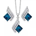 Shining Diva Fashion Angel Wings Platinum Plated Crystal Pendant Necklace Jewellery Set for Women and Girls (Blue) (14622s)
