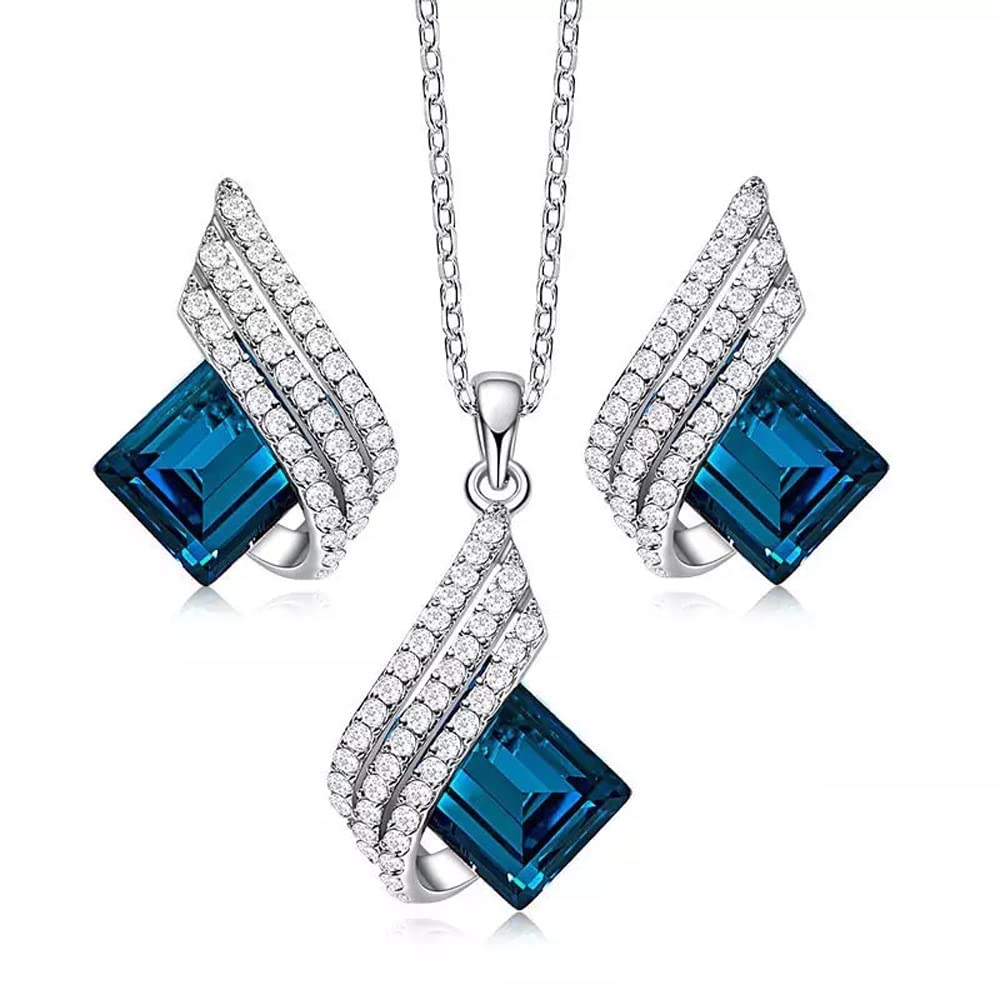 61fLFJtPU9L._SL1000_.jpg Shining Diva Fashion Angel Wings Platinum Plated Crystal Pendant Necklace Jewellery Set for Women and Girls (Blue) (14622s) - Image 1