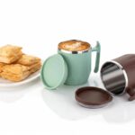 MAGIC SPOON Stainless Steel Travel Coffee Mug with Sipper Lid & Handle, Insulated Tea Cup, BPA-Free Double Wall Tumbler for Hot-Cold Beverages, Office, Home, Car- PISTA-BROWN, (Combo Pack (300ml X 2))