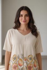 Bollyclues Women’s Floral Printed Top | Soft Polycotton V-Neck Short Sleeve Tunic for Casual & Office Wear | Comfortable Ladies Top - Image 4