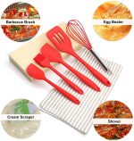 Silicone Kitchen Utensil 5 PCS Silicone Non-Stick Cookware Baking Full Set Shovel Silicone Shovel Oil Brush Egg Beater Cooking Spoon Shovel Cooking Kitchenware Red - Image 2