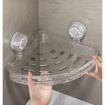 YTHIᵀᴹ Self Adhesive Acrylic Bath Corner Shelf Organiser Self Adhesive Bathroom Shelf Crystal Pattern Design Wall Mounted Storage Rack with Hooks - Image 3