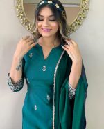 Women Premium Collection Rayon Embroidered Straight Kurta Pant Dupatta Festive Ethnic Apparel Set - Image 2