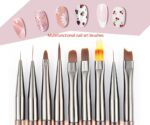 Nail Art Brush Set, Builder Painting Design Detail Drawing Brushes Dotting Pen Double-Ended French Liner For Gel Polish Manicure Tools Acrylic Home DIY Salon Use Women Brown - Image 7